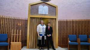 Rabbi Judy officiating at a Bar Mitzvah